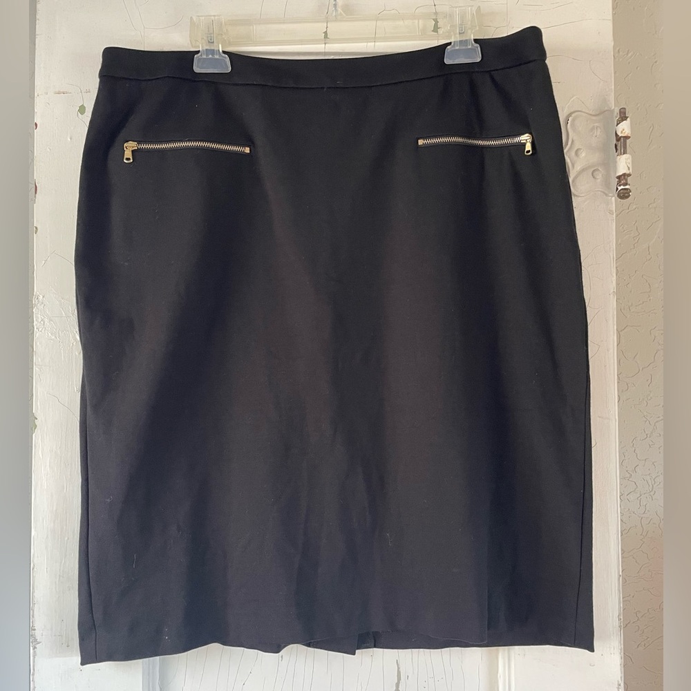 Talbots Black Pencil‎ Skirt with Gold Zipper Accents Size 16